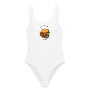 i love u and burger - Frauen Badeanzug - Weiß - Vorne - AI Model Female 172 dark (172cm)