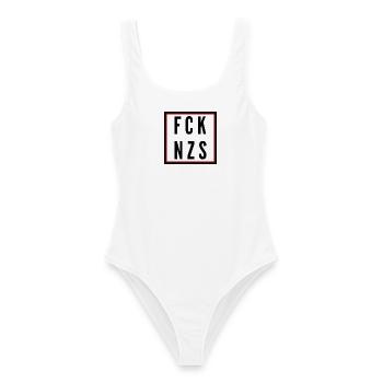 Fuck Naz*s - Frauen Badeanzug - Weiß - Vorne - AI Model Female 172 dark (172cm)