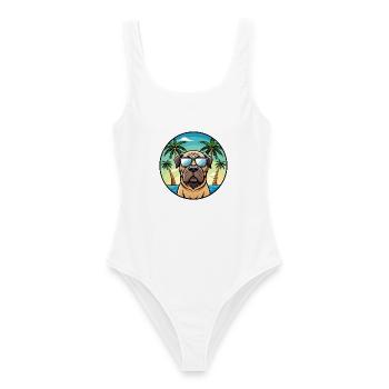 Englische Dogge Hund Rasse Cartoon Sonnenbrille Strand - Frauen Badeanzug - Weiß - Vorne - AI Model Female 172 dark (172cm)