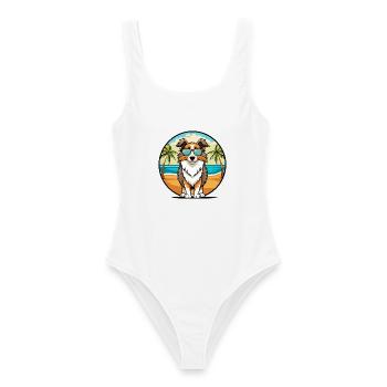 Berger anglais Chien Race Dessin Animé Lunettes De Soleil Plage - Maillot de bain femme - blanc - Devant - AI Model Female 172 dark (172cm)