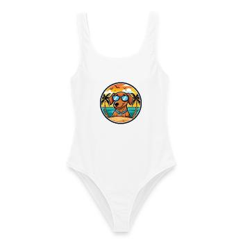Dunker Hunderasse Cartoon Sonnenbrille Strand - Frauen Badeanzug - Weiß - Vorne - AI Model Female 172 dark (172cm)