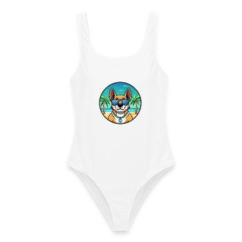 Australian Cattle Dog Breed Cartoon Sunglass Beach - Women's Swimsuit - white - Front - AI Model Female 172 dark (172cm)