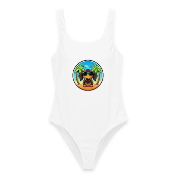 Lunettes de soleil de dessin animé de race de chien teckel à poil dur - Maillot de bain femme - blanc - Devant - AI Model Female 172 dark (172cm)
