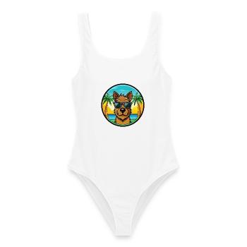 Welsh Terrier Hunderasse Cartoon Sonnenbrille Strand - Frauen Badeanzug - Weiß - Vorne - AI Model Female 172 dark (172cm)