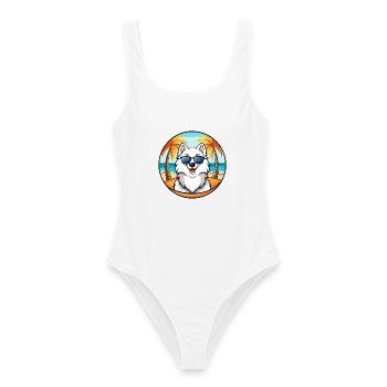 Samoyed Dog Breed Cartoon Sunglasses Beach - Women's Swimsuit - white - Front - AI Model Female 172 dark (172cm)