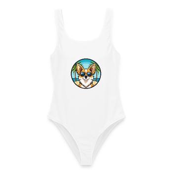 Papillon Dog Breed Cartoon Sunglasses Beach - Women's Swimsuit - white - Front - AI Model Female 172 dark (172cm)