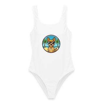 Dingo Dog Breed Cartoon Sunglasses Beach - Women's Swimsuit - white - Front - AI Model Female 172 dark (172cm)