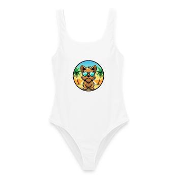 Brüsseler Griffon Hunderasse Cartoon Sonnenbrille Strand - Frauen Badeanzug - Weiß - Vorne - AI Model Female 172 dark (172cm)
