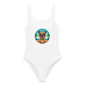 Border Terrier Hund Rasse Cartoon Sonnenbrille Strand - Frauen Badeanzug - Weiß - Vorne - AI Model Female 172 dark (172cm)