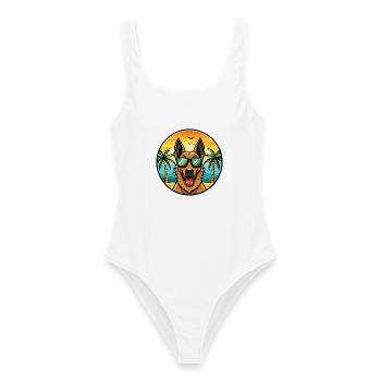 Belgian Shepherd Dog Breed Cartoon Sunglass Beach - Women's Swimsuit - white - Front - AI Model Female 172 dark (172cm)