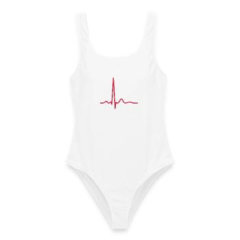Herzschlag-EKG-Linie Medizinischer Pulswellen-Ikon-Vektor - Frauen Badeanzug - Weiß - Vorne - AI Model Female 172 dark (172cm)