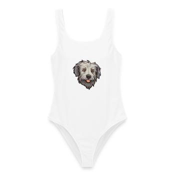 Pyrenäen-Schäferhund-Rasse Cartoon Kawaii Illustration - Frauen Badeanzug - Weiß - Vorne - AI Model Female 172 dark (172cm)