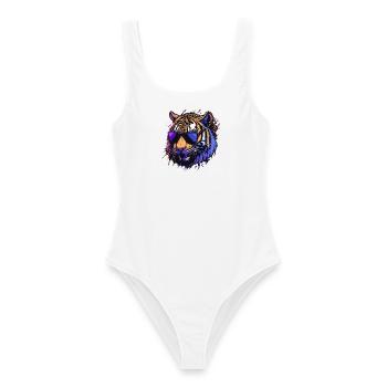 Cooler Retro-Tigerkopf - Frauen Badeanzug - Weiß - Vorne - AI Model Female 172 dark (172cm)