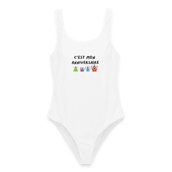 c'est mon anniversaire monstre - Maillot de bain femme - blanc - Devant - AI Model Female 172 dark (172cm)