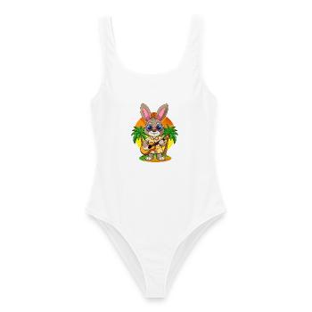 Lunettes de soleil de plage d’été de lapin drôle hawaïenne - Maillot de bain femme - blanc - Devant - AI Model Female 172 dark (172cm)