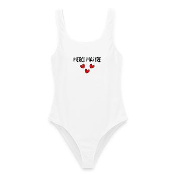 MASTER. MASTER. THANK YOU. THANK YOU, MASTER. MASTER - Women's Swimsuit - white - Front - AI Model Female 172 dark (172cm)
