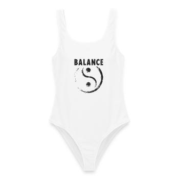 Yin und Yang Balance - Frauen Badeanzug - Weiß - Vorne - AI Model Female 172 dark (172cm)