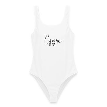 Cymru Calon Wales Herz - Frauen Badeanzug - Weiß - Vorne - AI Model Female 172 dark (172cm)