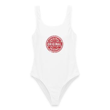 Ursprüngliches Grunge-Gummistempel-Abzeichen-Vektordesign - Frauen Badeanzug - Weiß - Vorne - AI Model Female 172 dark (172cm)