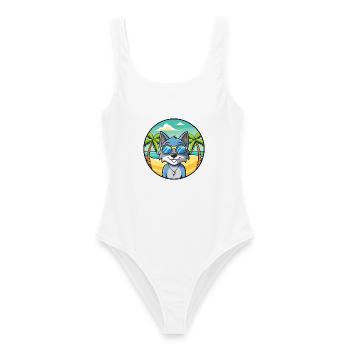 Lunettes de soleil de dessin animé de race de chat bleu russe plage - Maillot de bain femme - blanc - Devant - AI Model Female 172 dark (172cm)