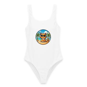 Ginger Longhair Cat Breed Cartoon Sunglasses Beach - Women's Swimsuit - white - Front - AI Model Female 172 dark (172cm)