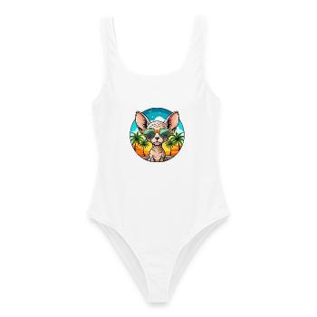 Devon Rex Cat Breed Cartoon Sunglasses Beach - Women's Swimsuit - white - Front - AI Model Female 172 dark (172cm)