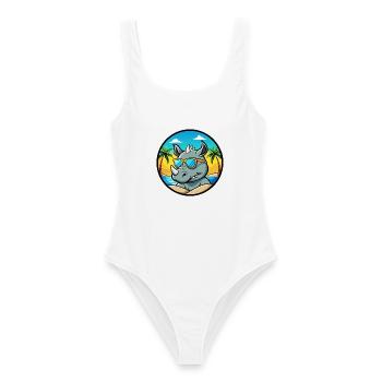 Rhino Lustige Cartoon Sommer Strand Sonnenbrille Cool - Frauen Badeanzug - Weiß - Vorne - AI Model Female 172 dark (172cm)