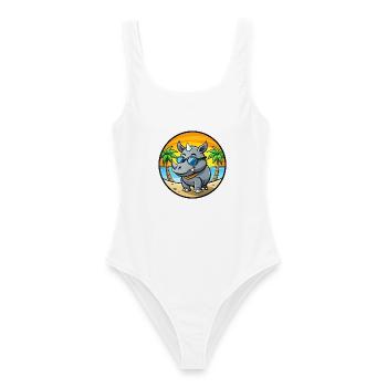Rhino Lustige Cartoon Sommer Strand Sonnenbrille Cool - Frauen Badeanzug - Weiß - Vorne - AI Model Female 172 dark (172cm)