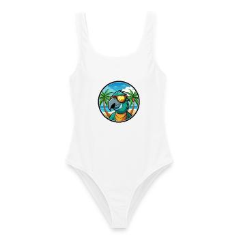 Papagei Lustige Cartoon Sommer Strand Sonnenbrille Cool - Frauen Badeanzug - Weiß - Vorne - AI Model Female 172 dark (172cm)