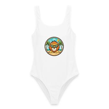 Lion Funny Cartoon Lunettes de soleil de plage d’été Sticker - Maillot de bain femme - blanc - Devant - AI Model Female 172 dark (172cm)