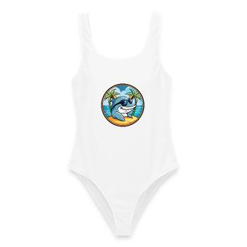 Delfin Lustige Cartoon Sommer Strand Sonnenbrille Cool - Frauen Badeanzug - Weiß - Vorne - AI Model Female 172 dark (172cm)