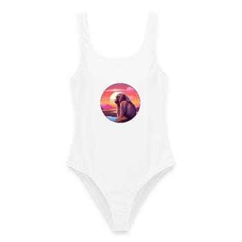 Pavian buntes Aquarell Cartoon Kawaii Tier - Frauen Badeanzug - Weiß - Vorne - AI Model Female 172 dark (172cm)