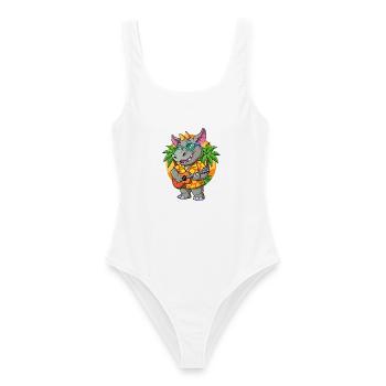 Lustige Nashorn Cartoon Sommer Strand Sonnenbrille Gitarre - Frauen Badeanzug - Weiß - Vorne - AI Model Female 172 dark (172cm)