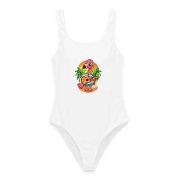 Lustige Flamingo Cartoon Sommer Strand Sonnenbrille - Frauen Badeanzug - Weiß - Vorne - AI Model Female 172 dark (172cm)