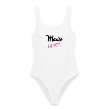 WEDDING. HEART. COUPLE. JUST MARRIED. Bachelorette party - Women's Swimsuit - white - Front - AI Model Female 172 dark (172cm)