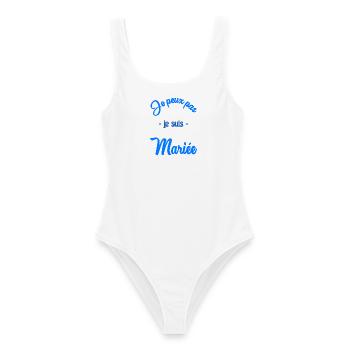 WEDDING. HEART. COUPLE. JUST MARRIED. Bachelorette party - Women's Swimsuit - white - Front - AI Model Female 172 dark (172cm)
