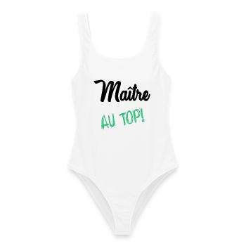 MASTER. MISTRESS. THANK YOU - Women's Swimsuit - white - Front - AI Model Female 172 dark (172cm)