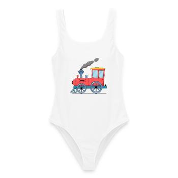 Children's train railway pink - Women's Swimsuit - white - Front - AI Model Female 172 dark (172cm)