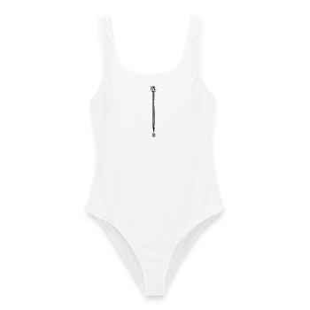 nail me - nagle mich - lusig und zweideutig - Frauen Badeanzug - Weiß - Vorne - AI Model Female 172 dark (172cm)