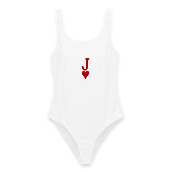 Poker Spielkarte - Herz Bube - Frauen Badeanzug - Weiß - Vorne - AI Model Female 172 dark (172cm)