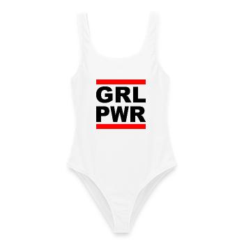 Girl Power "GRL PWR" - Zeig deine Stärke! - Frauen Badeanzug - Weiß - Vorne - AI Model Female 172 dark (172cm)