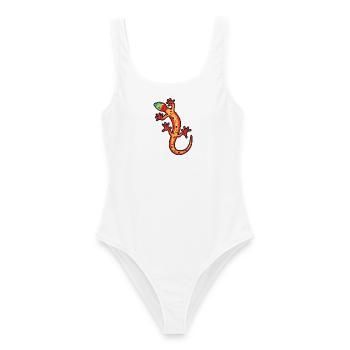 gecko bunt - Frauen Badeanzug - Weiß - Vorne - AI Model Female 172 dark (172cm)