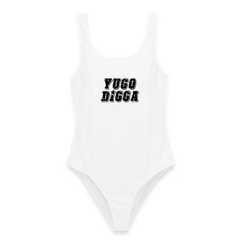 yugo digga - united style of Balkan - Frauen Badeanzug - Weiß - Vorne - AI Model Female 172 dark (172cm)