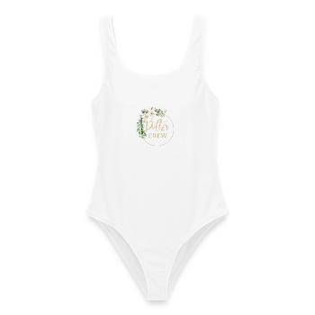Polter Crew! Eucalyptus Kranz, personalisierbar - Frauen Badeanzug - Weiß - Vorne - AI Model Female 172 dark (172cm)