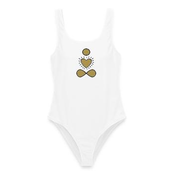 Goldenes Herz-Unendlichkeit Symbol - Women's Swimsuit - white - Front - AI Model Female 172 dark (172cm)
