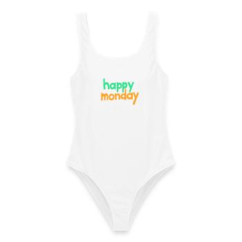 happy monday - Women's Swimsuit - white - Front - AI Model Female 172 dark (172cm)