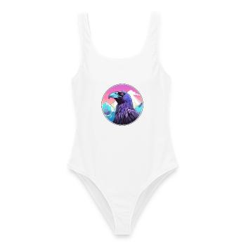 Krähe Aquarell Karikatur Kawaii Haustier Tier Bunt - Frauen Badeanzug - Weiß - Vorne - AI Model Female 172 dark (172cm)