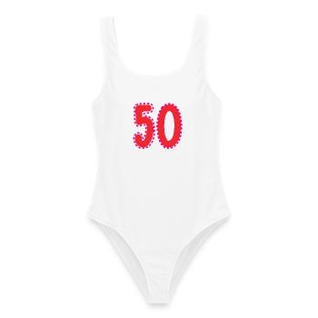 50. 50 ANS. 50e ANNIVERSAIRE. ANNIVERSAIRE 50 ANS. - Maillot de bain femme - blanc - Devant - AI Model Female 172 dark (172cm)