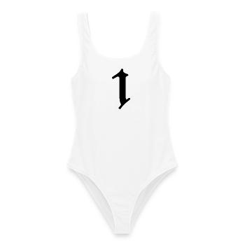 1. 1 Jahr. 1. JAHRESTAG. 1-JÄHRIGES JUBILÄUM - Frauen Badeanzug - Weiß - Vorne - AI Model Female 172 dark (172cm)