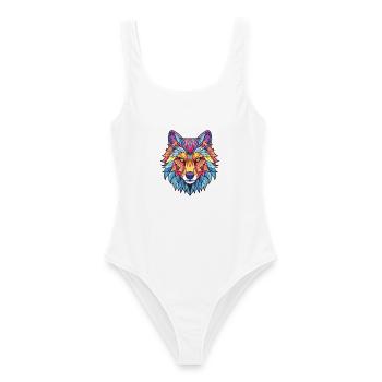 Wolf buntes Aquarell Tier Haustier Illustration - Frauen Badeanzug - Weiß - Vorne - AI Model Female 172 dark (172cm)